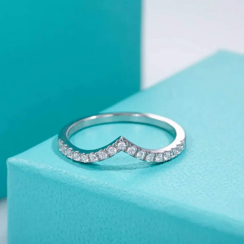 Certified 1.5mm Moissanite Diamond Pave Chevron Half Eternity Band Ring NEW - Picture 4 of 14